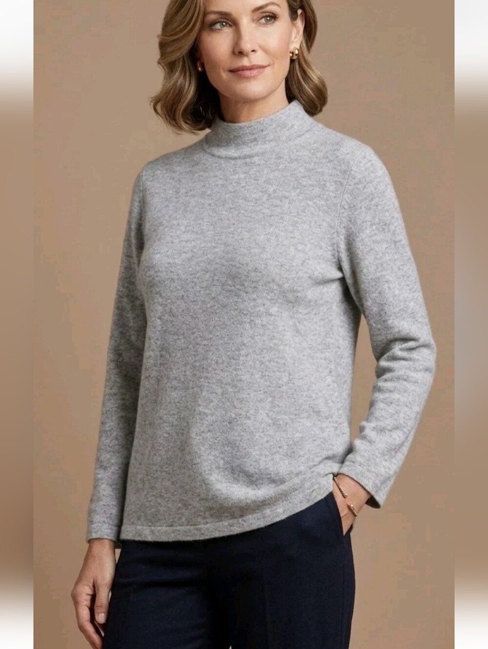 Lands'end Women's Gray Cashmere Mock Neck Sweater Pullover! Size 1X